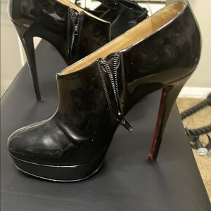 Christian Louboutin Bianca Booty 120 Black Patent Platform Booties (Red Soles)